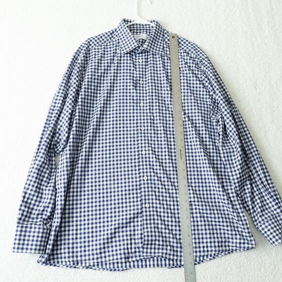 Eton Classic Blue and White Gingham Button Down Classic Fit Shirt Men's Sz 46 - Picture 11 of 16
